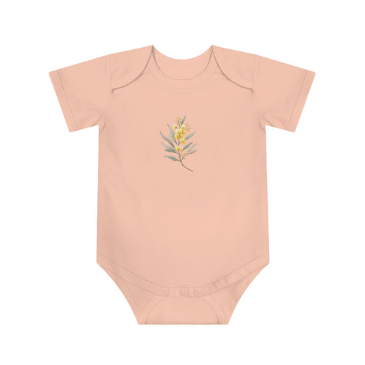 Wattle Flower Cotton Baby Bodysuit - Short Sleeve Comfort Fit