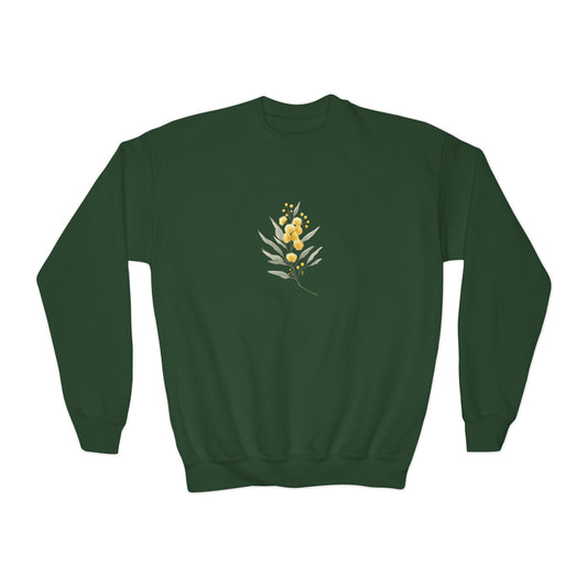 Wattle Flower Youth Cozy Crewneck Sweatshirt - Perfect Blend of Comfort & Style
