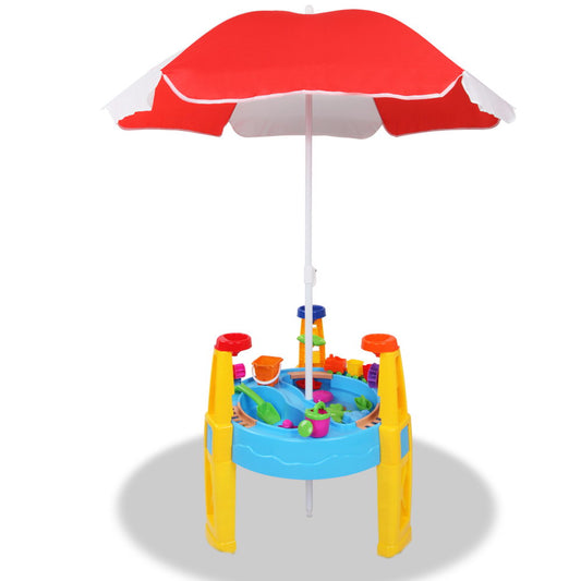 Keezi Kids Sandpit Play Set with Umbrella | Water and Sand Table | Eco-Friendly Outdoor Toy | Certified Safe