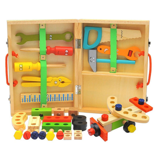 Children's pretend play build fix wood Toolbox Toy, Carpenter Tradie Set For toddlers and kids