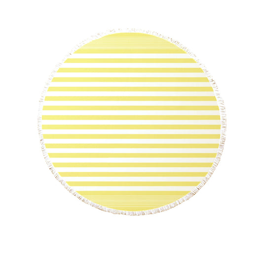 Round Cotton Turkish Towel 150cm - Lemon Sorbet with Striped Pattern and Tassel Edge