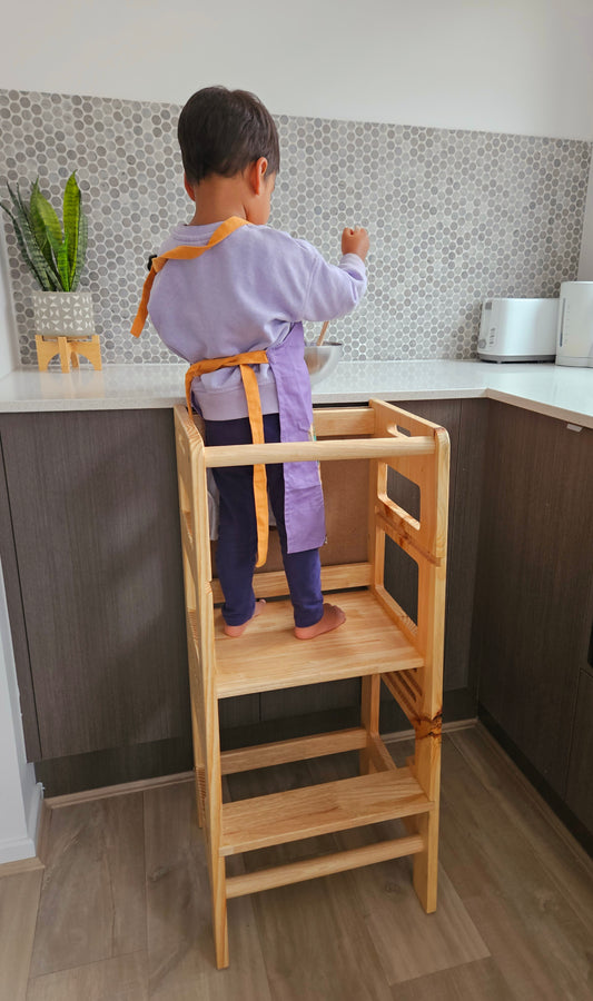 Transform Your Child's Playtime: Adjustable Learning Tower with Whiteboard & Clipboard - Natural Finish