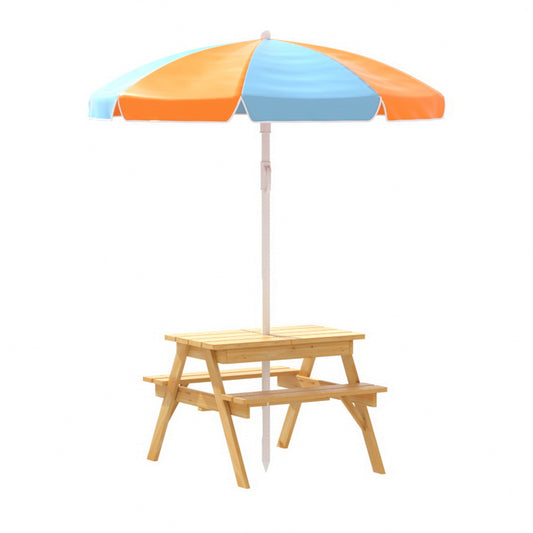Keezi Kids Play & Picnic Table Set with Creative Water Sand Pit and Umbrella