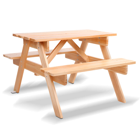 Keezi Kids Adventure Picnic Table Set - Natural Fir Wood, Seats 4, Ages 3-8