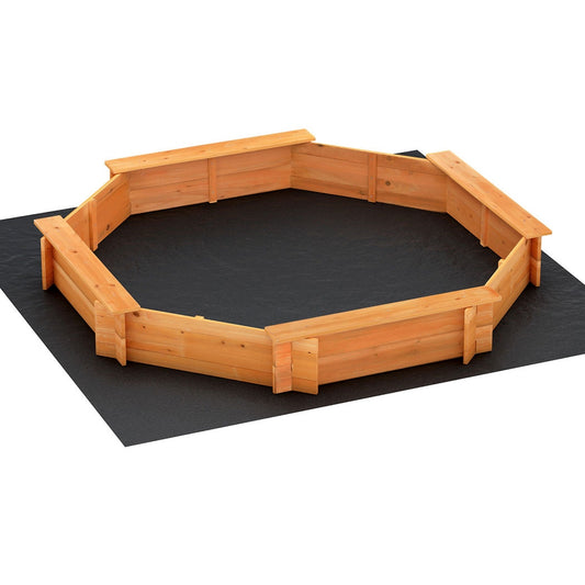 Keezi Kids Large Round Sandpit | Wooden Sand Pit with Bench Seats and Cover | 182cm | Safety Certified