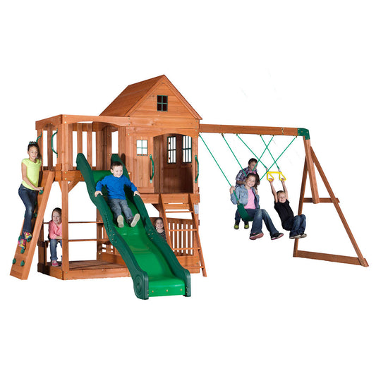 Backyard Discovery Hillcrest Play Center - Ultimate Swing & Slide Set for Endless Backyard Fun