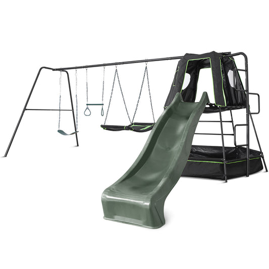Lifespan Kids Pallas Play Tower with Green Slide & Metal Swing Set - Ultimate Outdoor Fun